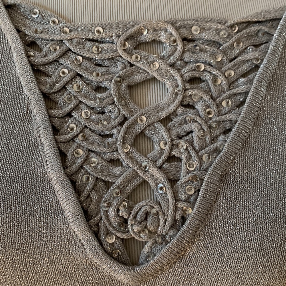 Joseph A. Silver metallic stretch 3/4 sleeve top Large - Picture 2 of 8